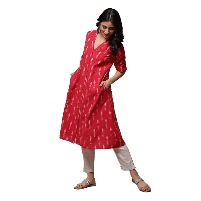 BIBA Women Cotton Straight Yarndyed Kurta