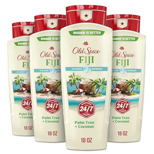 Old Spice Cleansing Body Wash for Men, 24/7 Shower Fresh with Lasting Scent, Cleanse & Refresh, Gentle on Skin, Vitamin B3, Fiji with Palm Tree + Coconut Scent, 18 oz (Pack of 4)
