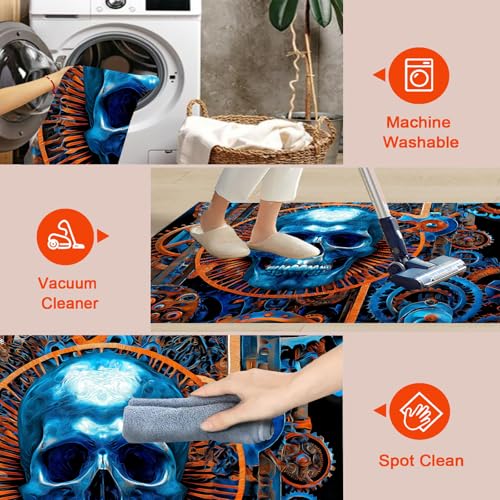 Tapis lavable en machine steampunk bleu avec envers antidérapant - 7