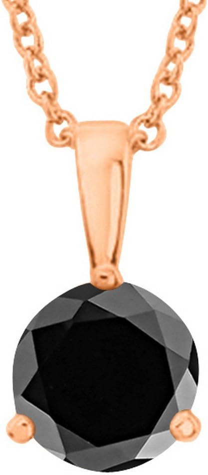 1/2-5 Carat Round Black Diamond 3 Prong Pendant Necklace (AAA Quality) W/ 16" Silver Chain