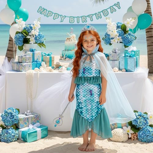 Disfraz Sirena para Niñas 3-12 años con Capa, Corona y Cetro miniatura 3
