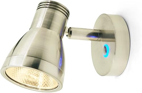 THALASSA Luz de lectura superior para autocaravana, foco LED de 12 V, luz cálida para interior de autocaravana, níquel cepillado con luz azul