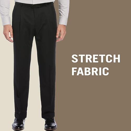 Miniatura 3 de Perry Ellis Portfolio - Pantalones de vestir plisados dobles para hombre con cintura elástica, ajuste clásico, tela elástica sin planchado