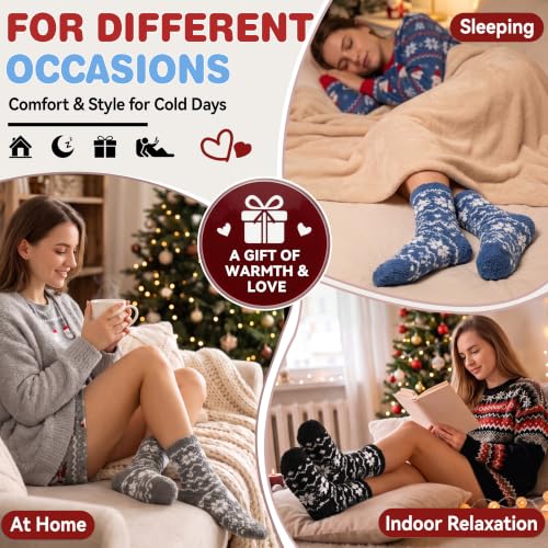 Image of Fuzzy Slipper Socks Thick Fluffy Warm Winter Cozy Plush Soft Sleep Home Socks for Women Men