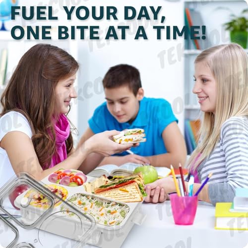 Image of TEKCOOL Lunch Box for Adults - Lunch Box for Kids - with Spoon & Fork - Stainless Steel Lunch Box with 4 Compartment - Durable Perfect Size for On-The-Go Meal, BPA-Free-';