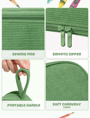 Image of SUNEE Cute Pencil Case, Large Pencil Pouch, Soft Corduroy Fabric Big Pencil Bag with Zipper, Kawaii Pen Bag Stationery Storage and Organizer, School Supplies for Teen, Student, Boys, Girls, Soft Green