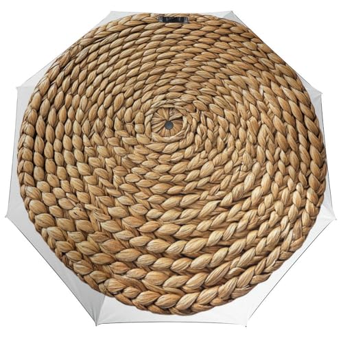 Jubonexis Mantel individual de paja redondo tejido plegable de 3 pliegues, paraguas de viaje resistente al viento, paraguas de viaje fuerte y ligero para sol y lluvia al aire libre