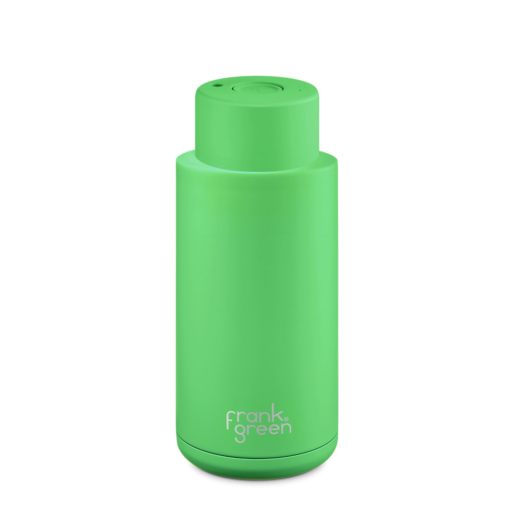 frank green Reusable Water Bottle with Straw Lid, Ceramic Insulated Water Bottles with Triple Wall Vacuum, flasks for hot and Cold Drinks, Leak-Resistant Drinks Bottle - Neon Green, 34oz/1 Litre