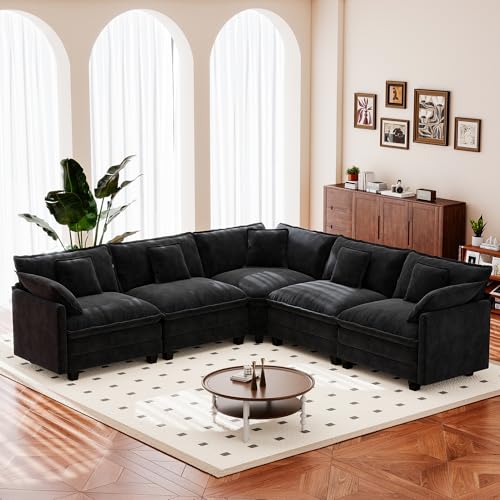 Image of 113.8 inch Modular Sectional Sofa,Cloud Couch for Living Room,Modern Deep Seat Sofa 5 Seater Chenille Fabric Comfy L Shaped Couches with Throw Pillows for Apartment