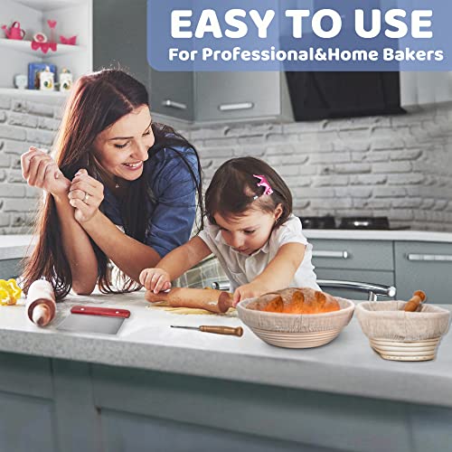 Bread Proofing Basket Set Of 2 10 Inch Round&Oval Banneton Bread Proofing Baskets Kit With Liner Cloth, Dough Scraper, Bread Scoring Lame, Silicone Basting Brush And Danish Dough Whisk #TOP5