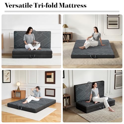 Image of Vamcheer Folding Mattress Full Size Foldable Mattress 6 Inch 73 inchx52 inchx6 inch | Tri Folding Mattress Trifold Memory Foam Mattress with Washable Cover, Handle & Non-Slip Bottom for Travel Camping Guest Room