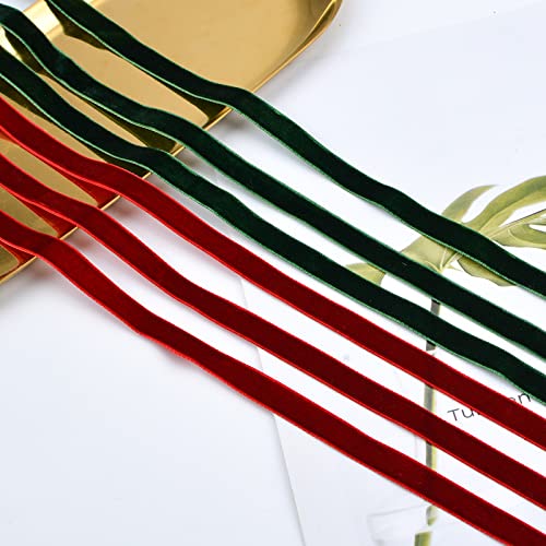 CRAFFANCY Dark Green Velvet Ribbon - 50 Yards Single Faced Velvet Ribbon for Wedding Flower Bouquet, Christmas Decoration - Image 3