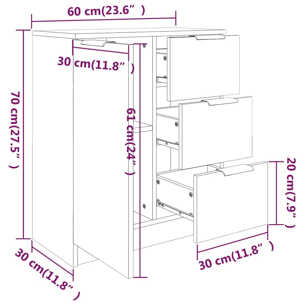 Credenza Grigio Sonoma 60x30x70 cm in Legno Multistrato