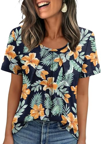 Image of WIHOLL Women T Shirts Pleated Short Sleeve Tops Business Casual Dressy Blouses