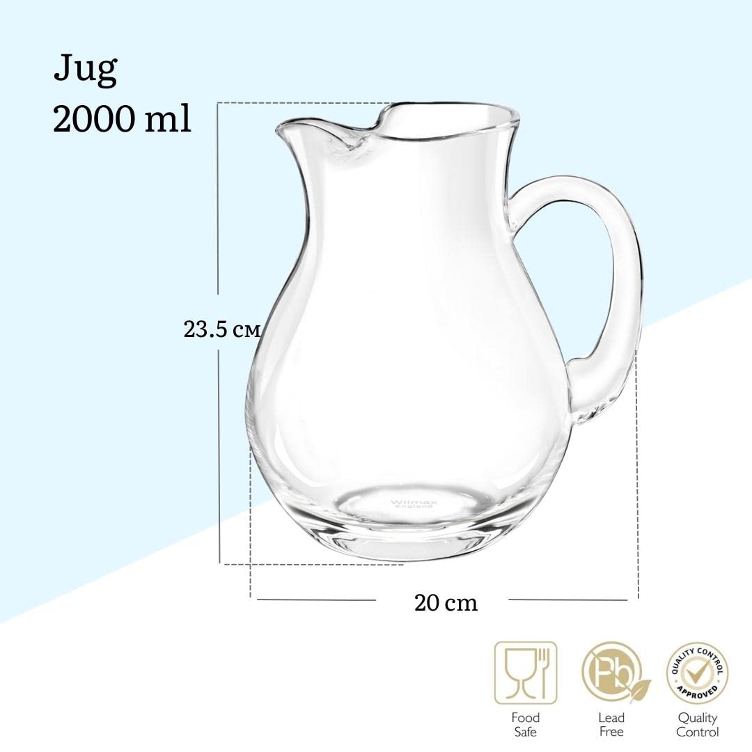 Wilmax Glaskrug 2000 ml | Wasserkrug | Glas-karaffe | Wasserkanne | Glaskaraffe | Weinkaraffe | Glaskanne | WasserKaraffe | Teekanne | Geschenkbox | Transparent | 1 Stück |