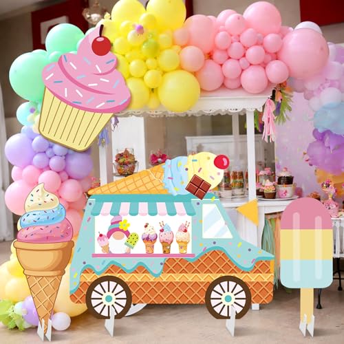 BrightRow 4 Pcs Large Ice Cream Bar Decoration Cardboard Cutout 26.62 Inch Ice Cream Birthday Decoration Summer Sweet Shop Signs for Baby Shower Party Booth Props Cupcake Icepop Yard Signs Backdrops by BrightRow - Used condition - Image 5