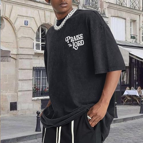 Christian Jesus Shirts for Men Religious Praise The Lord Bible Verse Shirt Oversized Graphic Tees Acid Wash Tshirt3