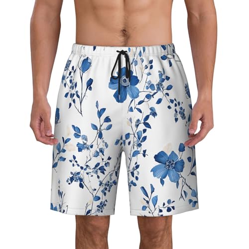 Blue Flower Floral Pattern Roses Print Men's Beach Pants Lightweight Quick-Dry Swim Pants with Mesh Lining for Men