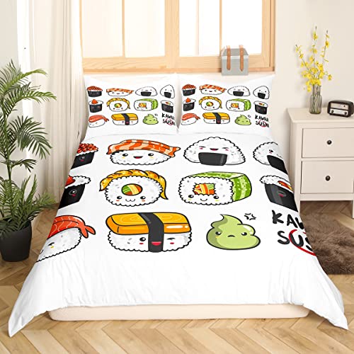 Kawaii Style Sushi Parure de Lit 200x200cm Style Japonais Ensembles de Housse de Couette Cute Dessin animé Japanese Sushi Housse de Couette Dessin animé Caviar Japan...