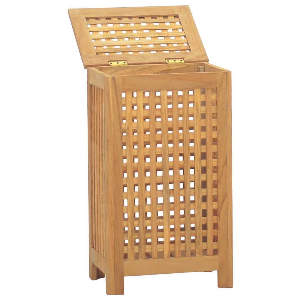 Kosz na pranie z litego drewna tekowego z kratką 35 x 25 x 60 cm, kosz na pranie z drewna do łazienki i sypialni, wentylowany pojemnik na pranie z wytrzymałą drewnianą ramą