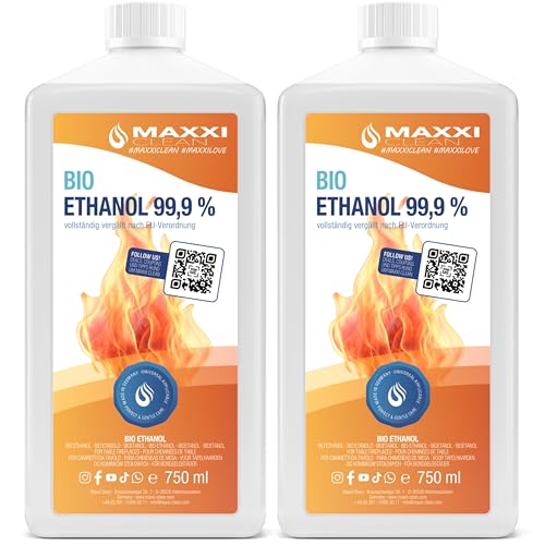 Maxxi Clean | 2X 750 ml Bioethanol für Tischkamine | Made in...