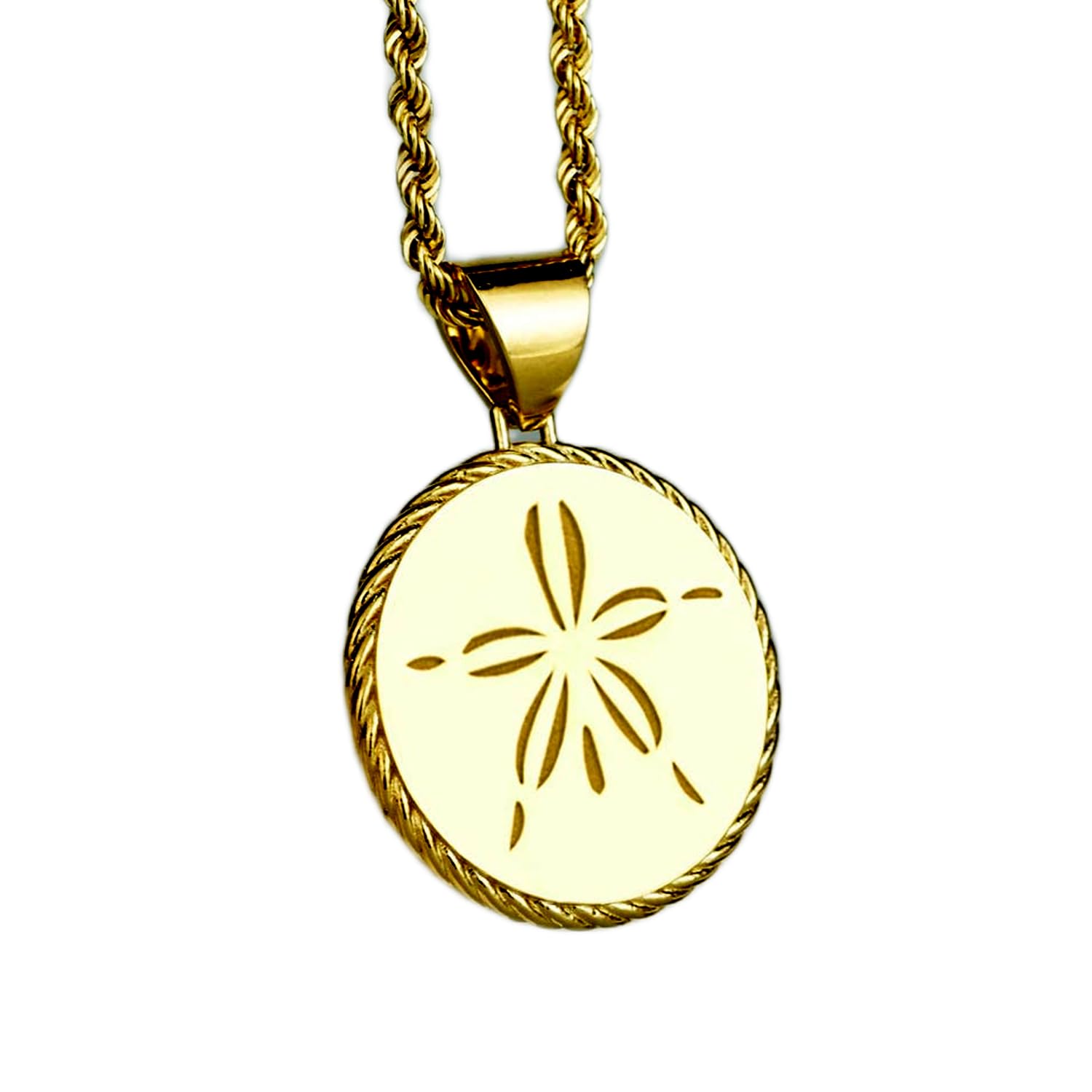 WWRPG_00337 - Collar de plata de ley 925 de 22 mm, cadena de 45,7 cm, colgante de cuerda de dólar de arena, joyería de océano, dije de concha de mar, para novia, moneda costera, joyería hecha a mano