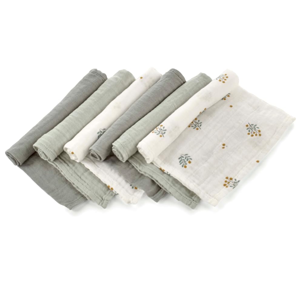 Jané Pack 6 Muselinas Bebé 35x35 cm, Algodón y Bambú Natural, Multiusos Lactancia, Antiácaros, Ecológicas, Verde