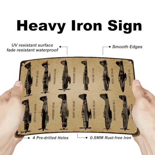 SUPERDANT Metal Signs WWII Fighter Planes Tin Signs Fighter Guide Metal Sign Vintage Warplane Art for Bars Pub Playroom Man Cave Pantry Boy's Room Wall Decor Plaque - Image 3
