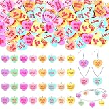 Highergo 128 Pcs Valentines Heart Charms Bulk Conversation Heart Charms Resin Heart Pendant Valentine Charms for Jewelry Making DIY Craft Valentines Day Gifts