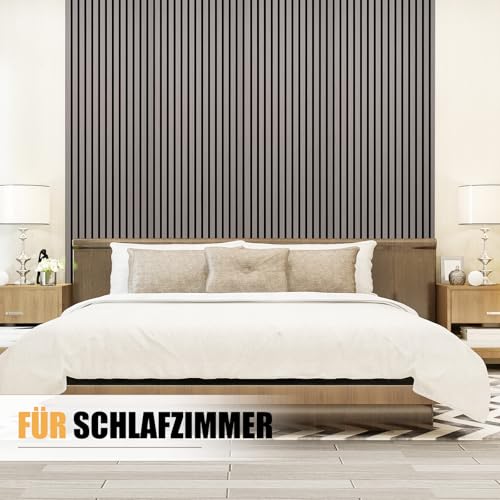 DOLLAR BOSS akustikpaneele holz, 3d wandpaneele 120x60cm 2 Stück wandverkleidung, holzwand, lärmschutz wand, akustikplatten, wanddeko holz, zierleisten wand für Büro&Schlafzimmer&küche Grau