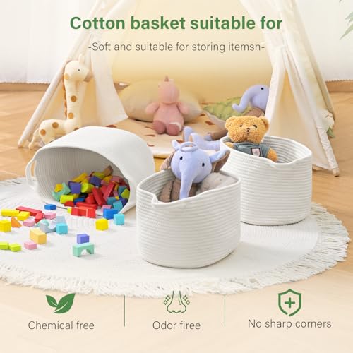Image of Patvingot 13 inchx10 inchx9 inch Cotton Rope Storage Basket, Woven Baskets with Handles for Organizing Home Office, Shelves, Nursery, Laundry, and Toys,Empty Gift Basket (White, 1 Pack)