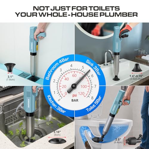 Image of Electric Toilet Plunger for Bathroom, High-Pressure Air Plunger, Heavy-Duty Clog Remover for Toilets, Toilet Drain Unclogger (Dusty Blue)