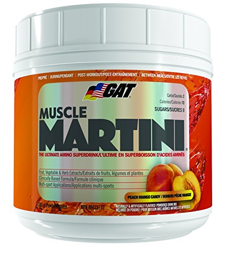 GAT Muscle Martini, The Ultimate Amino Super Drink with 30 Fruit and Vegetable Extracts, Peach Mango Candy, 360 Gram