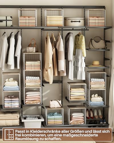 UMDONX 4 Stück Schrank Organizer Faltbar & Stapelbar, Multifunktionale Aufbewahrungsboxen für Kleiderschrank, Küche, Wohnzimmer, Waschküche (Weiß)