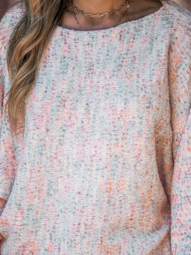 Image of CUPSHE Womens Colorful Knitted Sweater Long Sleeve Boat Neck Casual Loose Pullover Jumper Tops