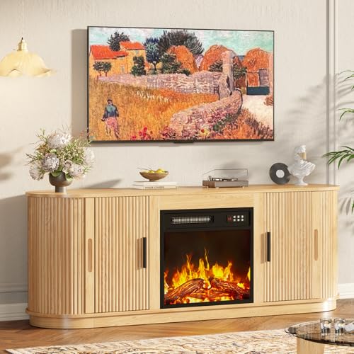 Waleaf 60" Fluted Fireplace TV Stand for TVs Up to