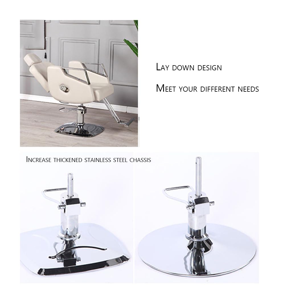 Friseurstuhl mit Kopfstütze Höhenverstellbar Kippbar Kunstleder Beige Vintage Retro