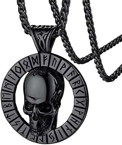 FaithHeart Gothic Skull Necklace for Men Stainless Steel Skull Head/Bullet Pendant Punk Skeleton Jewellery with Sturdy Chain Silver/Gold/Black Plated Can Customise