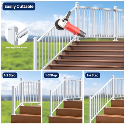 Image of Egadis 2 Pack 36 in. H x 6 ft. W Aluminum Stair Railing Kit, White Outdoor Textured Powder-Coat Finish Modular Railing for Concrete Steps or Wooden Stairs (2 Post, 2 Panel)