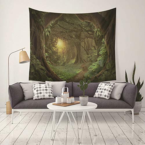 Tapiz de pared KnSam en poliéster con estampado de bosque verde para salones o manteles de picnic 2