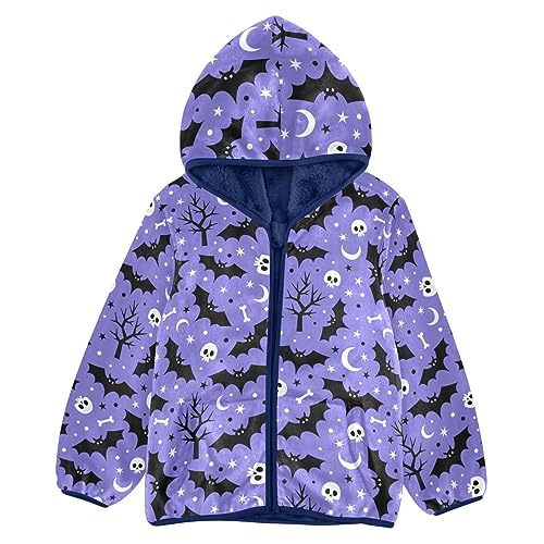 Halloween Bats Boys Fleece Hoody Jacket Zip Up Coat Warm Fall Winter Plush Jacket Long Sleeve Outerwear