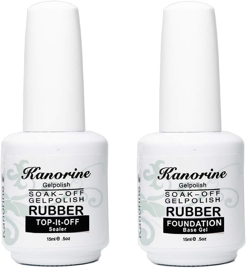 Kanorine® Rubber Base Coat & Rubber Top Coat Set UV/LED Soak-Off no-wipe Gel Nail Polish Varnish Manicure 15mlx2(0.5oz x2) (Top&Base)