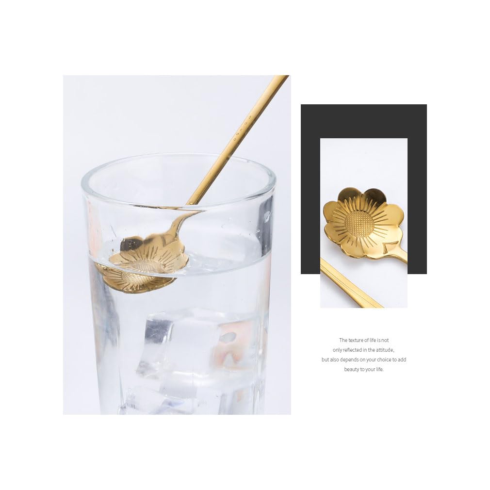 4 Goldene Edelstahl-Löffel Mit Blumenmuster - 18cm Kaffeelöffel Set