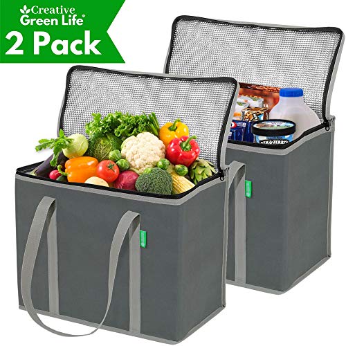 Insulated Reusable Grocery Bags - 2 Pack (Gray) - X Large, Premium Quality