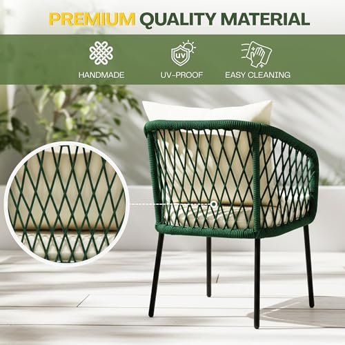 Image of DEVOKO Verde Outdoor Rope 4-Seater Sofa Set with Glass Top Table & Water-Repellent Cushions, Durable Metal Frame, Handwoven Furniture Perfect for Garden, Patio, Pool Deck & Balcony(Green & Off-White)