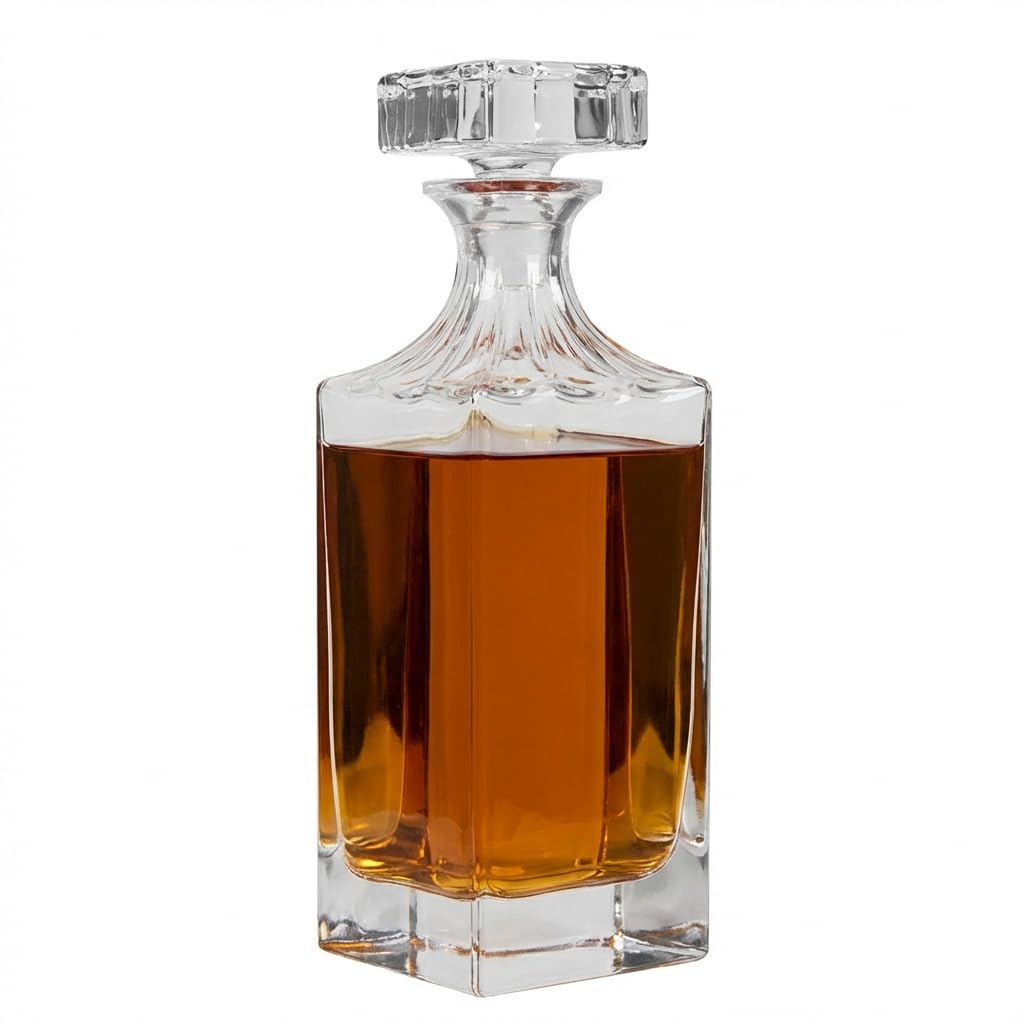 Large Clear Glass 900ml Square Decanter Carafe Jug Whisky Gift with Flat Top Stopper Wedding Anniversary Glassware Gift (DH80)