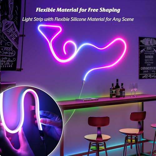 Image of FLYNGO 5 Meter Smart RGB Neon LED Strip Lights with App & Remote Control, USB Powered, Waterproof & Flexible Music Sync Rope Light for Room, Gaming, Party, Diwali & Home Decoration (5 Meter Neon)