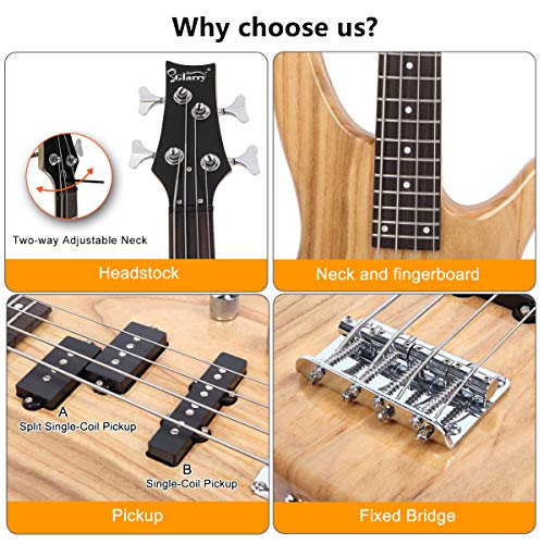 Glarry Gib Series 4 String Electric Bass Guitar Beginner Kit Full Size With 20W Amp, Digital Tuner, Strap, Bag And Accessories (Burlywood) #TOP2