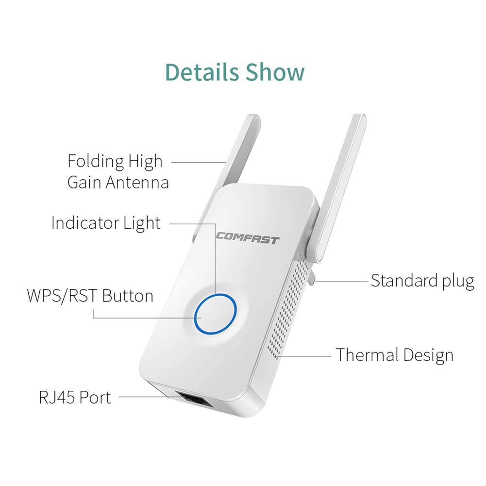 AKT Extender WiFi 1200 Mbps Potente Doppia Banda Booster del Segnale Internet Ripetitore Wireless 2.4 GHz 5 GHz Antenna Estensore di Portata Wi-Fi