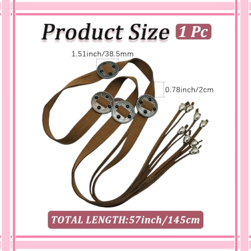 Brown PU Leather Renaissance Waist Belt with Bell Tassel Bohemian Western Style Medieval Retro Belts Coin Accent Vintage Viking Leather Waist Strap Band Rope for Ren Faire Dresses Accessory2